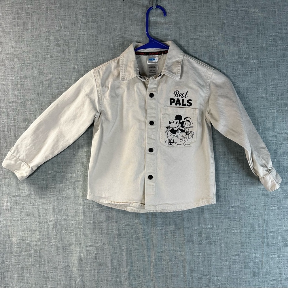 Disney Mickey And Friends Toddler Button Up Shirt 5T Cream Retro Vacation Pals